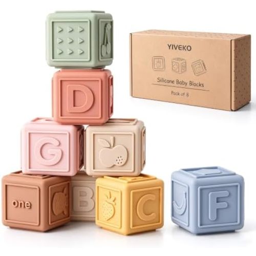 Baby Blocks Stacking for Babies Silicone Soft Building Blocks Teethers Montessori Toys for Babies Education Toys for Toddler Baby 8 PCS-Gentle