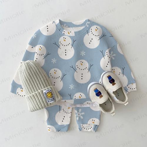 Baby Waffle Snowman Sweatshirt 2-piece Set