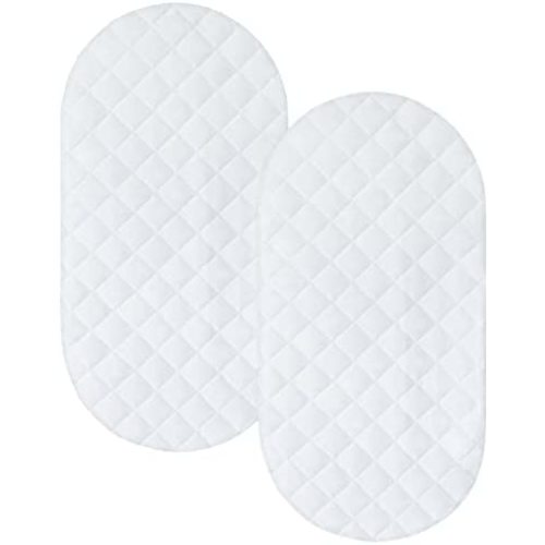 Bassinet Mattress Cover 2 Pack Waterproof Bassinet Sheet Quilted Bassinet Mattress Protector (32"x17") for Boys & Girls, Fit for Hourglass/Oval Bassinet Mattress, White