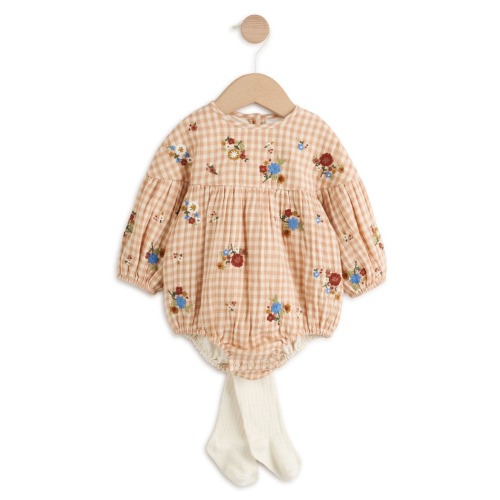 Kids' Gingham Embroidered Bubble Romper