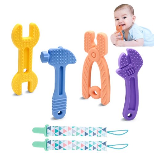 Baby Teething Toys, Baby Teethers with Pacifier Clips, BPA Free Silicone, 3-12 Months