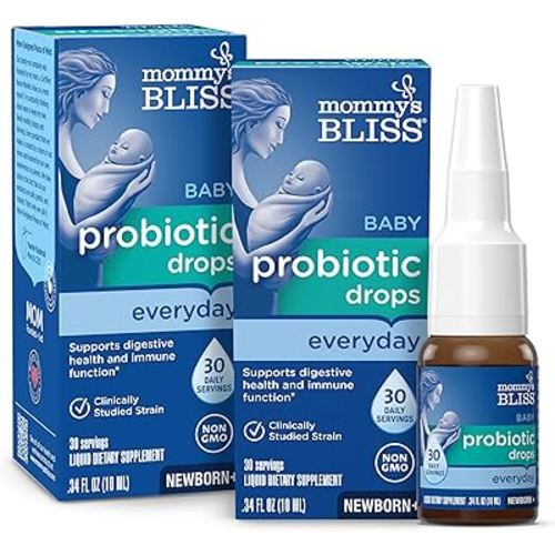 Mommy's Bliss Baby Probiotic Drops, Daily Gas, Constipation and Colic Symptom Relief + Immune Support, Newborns & Up, 0.34 Fl Oz (30 Servings), Pack of 2