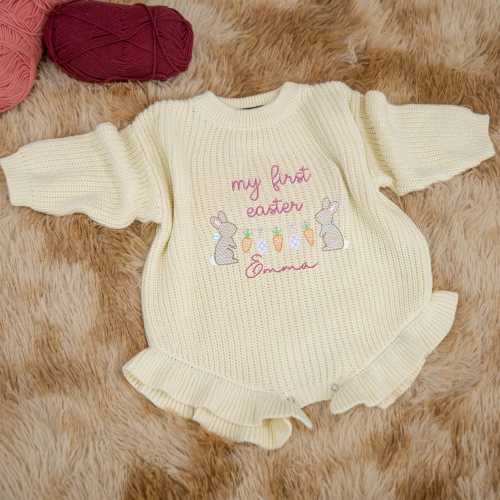 Baby Girl Easter Outfit, Personalized Baby Name Romper, Baby's First Easter Bodysuit, Easter Baby Keepsake, Baby Shower Gift