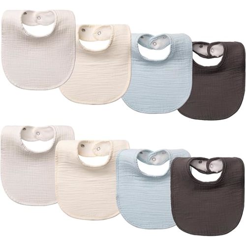8-Pack Baby Drool Bibs, 100% Cotton, Ultra Soft & Absorbent for Newborns, Adjustable Snaps, Shower Gift