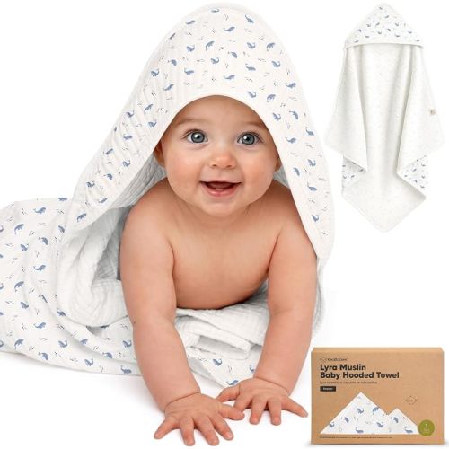 KeaBabies Muslin Baby Bath Towels with Hood for Girl Boy (Whale Bay, 35x35) | Soft Absorbent Organic Cotton, Large Hooded Baby Towels for Toddlers, Infant, Kids, Newborn, Baby Bath Essentials Gift Set