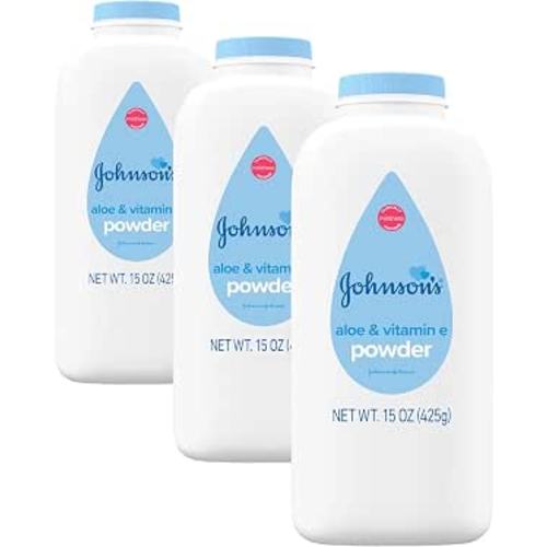 Johnson's Baby Powder with Naturally Derived Cornstarch, Aloe & Vitamin E for Delicate Skin, Hypoallergenic, Free of Parabens, Phthalates & Dyes for Gentle Baby Skin Care, 15 oz (Pack of 3)