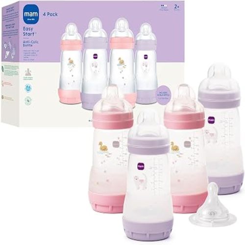 MAM 9oz Easy Start Anti-Colic+ Vented Baby Bottles, 2+ Months, 4 Pack, Girl