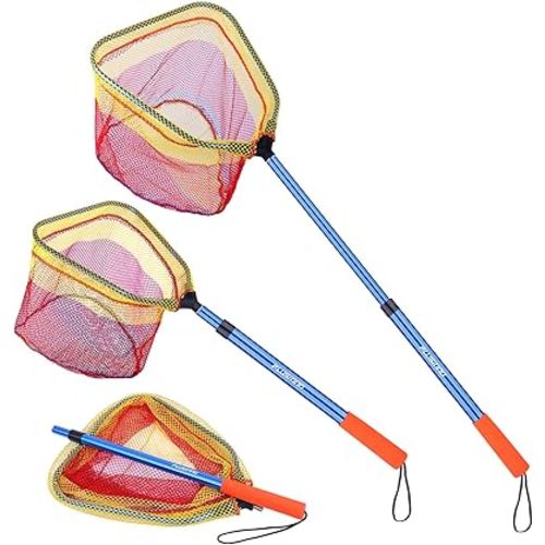 PLUSINNO Kids Fishing Net, Telescopic Lightweight Landing Net with Aluminum Pole Handle and Nylon Mesh, Catch and Release Butterfly Net for Kids Youth Outdoor