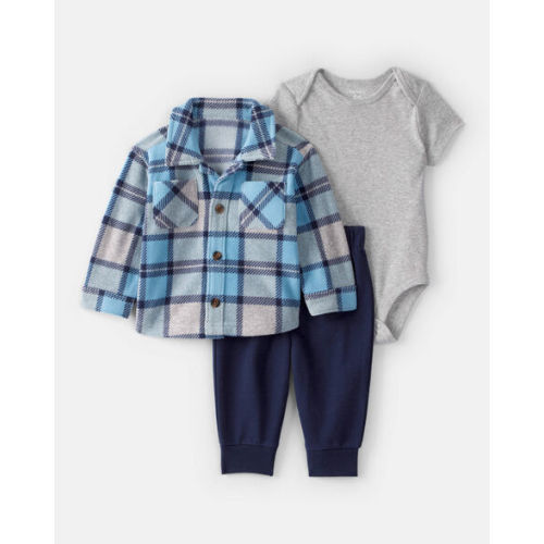 Baby Boy 3-Piece Plaid Shacket Outfit Set - Blue/Grey - Carter's | Carter's