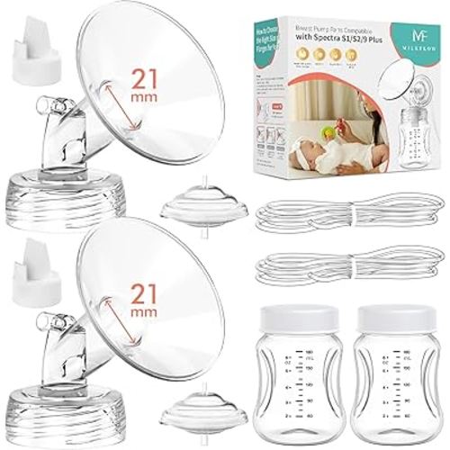 Breast Pump Replacement Parts Compatible with Spectra S1/S2/9 Plus, Not Original Accessories, Full Set Include 21mm Flanges, Valves, Tubings and Bottles，Backflow Protectors and Duckbills