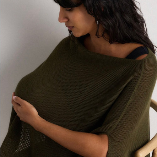 Lightweight Cotton Cashmere Nursing Shawl in Olive