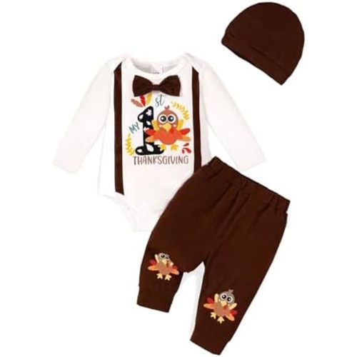 Newborn Baby Boy Clothes Boy Outfit Infant Romper Winter Fall Long Sleeves Pants Set Hat 3PC