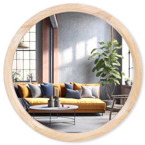MAGFLERUM 17 Inch Round Wood Mirror - Small Circle Nursery Boho Wall Decor for Bedroom, Living Room, Hallway (Nature)