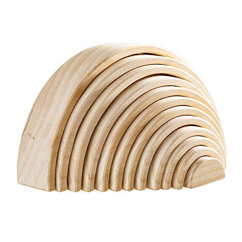 MERRYHEART Wooden Rainbow Stacking Toy, 12 Piece Natural Wood Rainbow Stacker, Extra Large Rainbow Stacking Toy, Nesting Puzzle Building Blocks Educational Toys for Kids Toddlers