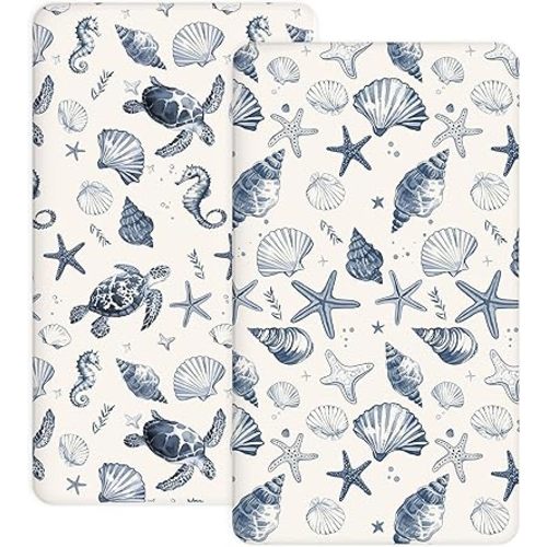 Crib Sheets for Boys and Girls, 2 Pack Fitted Baby Sheets for Standard Toddler Mattress 28" x 52", Soft Breathable Jersey Knit Baby Bedding (Deep Blue)