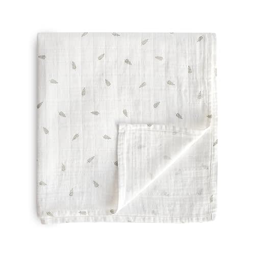 mushie Muslin Baby Swaddle Blanket | 100% Organic Cotton (Leaves)