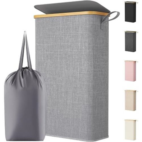 Lifewit 65L Slim Laundry Hamper with Lid and Removable Bag, Gray