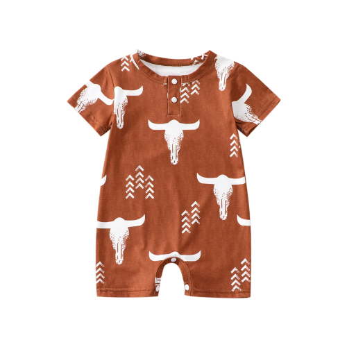 ZINTAOZT Newborn Baby Boy Summer Jumpsuit Cow Head Print Short Sleeve Romper One-Piece Bodysuit Outfit 0-24 Months