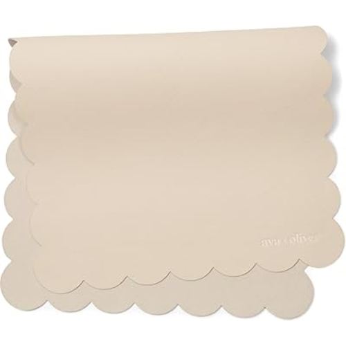 Vegan Leather Baby Changing Mat (16 X 30 in) - Multipurpose Wipeable and Portable Diaper Mat - Foldable for Travel (Cream Scallop)