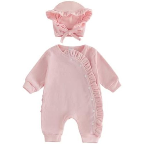 Kupretty Newborn Baby Girl Clothes Ruffle Wrap Romper+ Bonnet