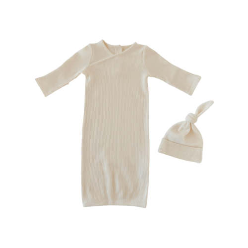 Organic Waffle Gown & Hat Set, Snow
