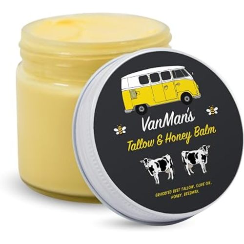 Vanman's - Tallow and Honey Balm With No Added Scent Jumbo - Beef Tallow Face Moisturizer with Grass-Fed/Finished Beef Tallow for Skin, Organic Raw Honey and Beeswax, Cold Pressed Olive Oil - 6.3 oz