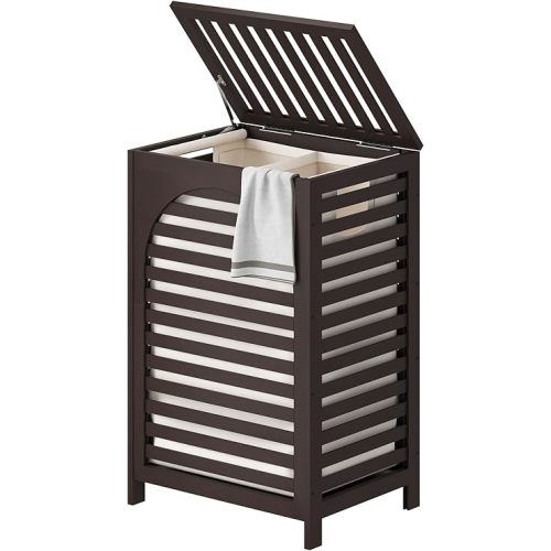 FILWH Laundry Hamper with Lid (16.9 * 13 * 26.5inches) Large Bamboo Laundry Bin Basket 85L Clothes Hamper with 1 Removable Bag Storage baskets for Bathroom(Brown)