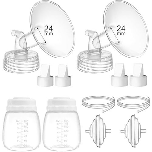 Breast Pump Accessories 6oz Milk Collection Bottles, Compatible with Spectra S1/S2/S9, Not Original Spectra Part, Replacement 24mm Flange Pumping Botte Tubing Parts, 2 Pack