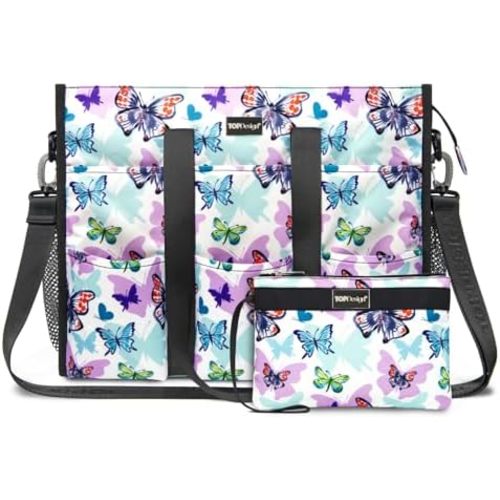 TOPDesign Utility Water Resistant Tote Bag with 22 Pockets, Top Zipper Closure & Thick Bottom Support, for Working Women