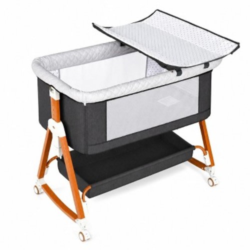 Kmaier Baby Bassinet Foldable Portable Bedside Crib,Storage Basket Breathable Mesh,Dark Grey