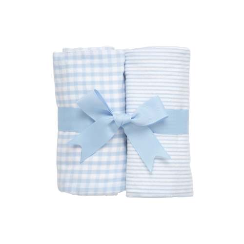 Seersucker Strip and Check | 2 Pack | White + Blue