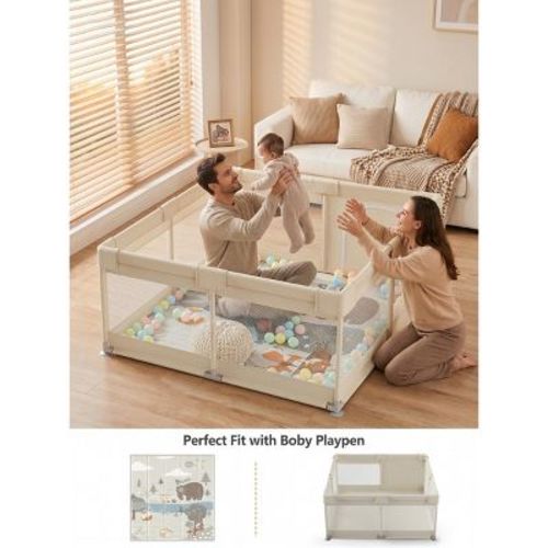 Fodoss Baby Playpen with Mat, 47x47in Extra-Large Baby Play Yard for Toddlers, Indoor/Outdoor Safety Playpen with Non-Slip Base (Beige)