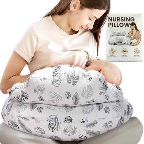 Nursing Pillow for Breastfeeding, Breastfeeding Pillows for Mom Support & Baby Comfort, Removable Cotton Cover, w/Adjustable Waist Strap, Newborn Essentials Must Haves, Baby Registry Search