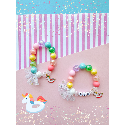 Unicorn Pool Float Charm Bracelet Personalized