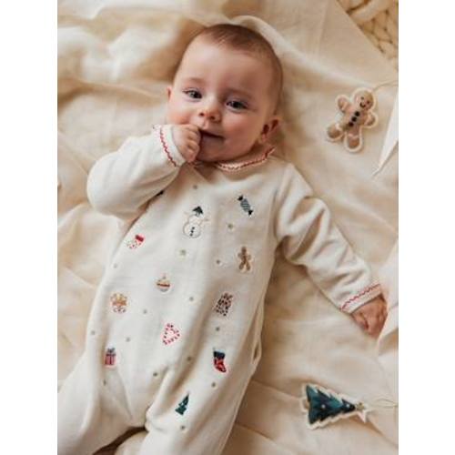 Christmas Special Gift Set: Velour Sleepsuit + Bib for Babies - ecru, Baby