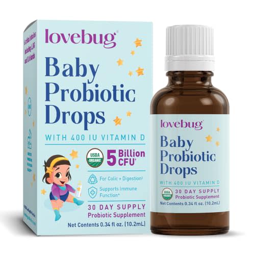 LOVEBUG Baby Probiotic Drops - Organic Probiotics for Immune Support and Baby Constipation & Colic Relief - Tasteless & Sugar-Free Liquid Drops for Newborns, Babies & Infants (0-12 Months) - 10ml