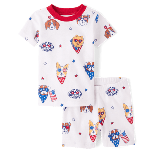 Baby And Toddler Americana Dogs Snug Fit Cotton Pajamas - White