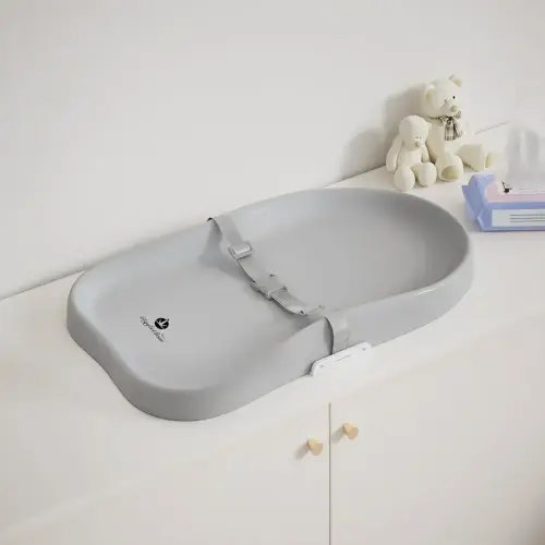 Baby Diaper Changing Pad with Adjustable Belt – Portable, Waterproof, Peanut-Shaped Design, Non-Slip Base for Table and Dresser, Grey