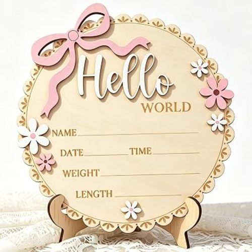 Baby Announcement Sign 5.9 Inch Hello World newborn sign Boy or Girl Sign