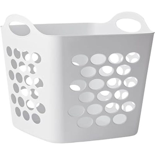 0.7 Bushel Square Flexible Laundry Hamper, Lightweight Polyethylene Plastic Clothes Basket With Handles & Ventilation Holes, Compact For Closets Rooms Bedrooms, White