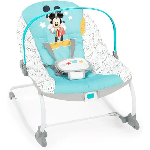 Bright Starts Disney Baby Mickey Mouse Infant to Toddler Rocker & Seat with Vibrations and Removable -Toy Bar, 0-30 Months Up to 40 lbs (Original Bestie)