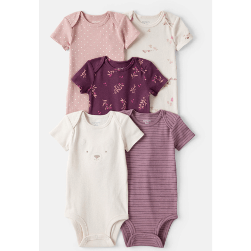 Baby Girl 5-Pack Bear Floral Multipack Bodysuits - White/Pink/Purple | Carter's