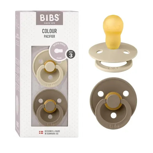BIBS Pacifiers Colour Collection | Natural Rubber Baby Pacifier | Set of 2 BPA-Free Soothers | Made in Denmark | 18+ Months (Pack of 2) | Vanilla/Dark Oak