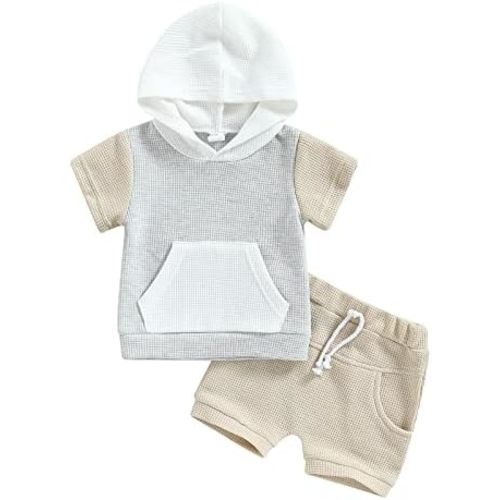Kayotuas Toddler Baby Boy Summer Clothes Cute Short Sleeve Hooded Tshirt Top and Casual Shorts Set Infant 2 Piece Outfits