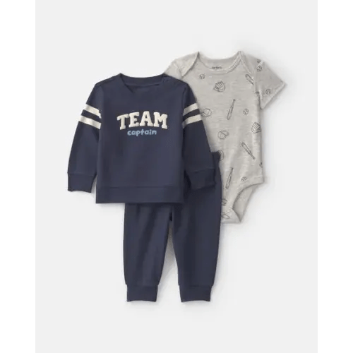 Baby 3-Piece Sports French Terry Layering Set - Blue/Grey | Carter's
