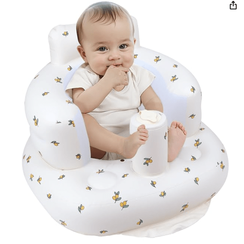 Inflatable Baby Seat for Babies 3 Months & Up, Infant Floor Seats for Sitting Up, Baby Seats for Infants, Blow Up Baby Chair with Built in Air Pump - Olive Flower
