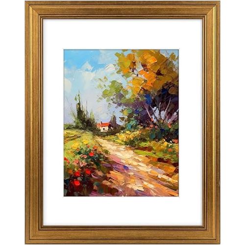 Golden State Art, 11x14 Dark Gold, Wall Hang Photo Frame. Includes White Mat for 8x10 Picture & Real Glass