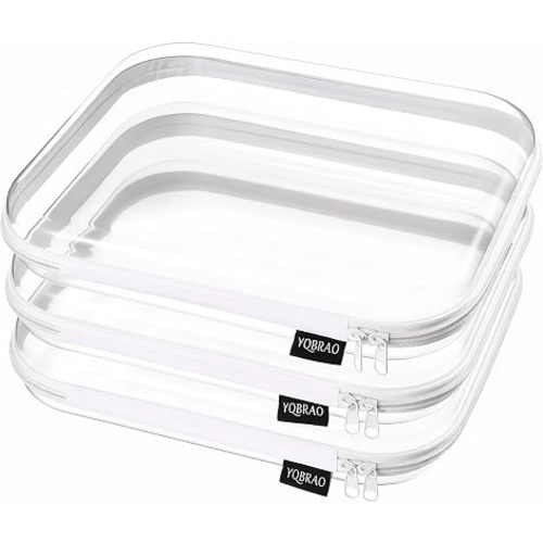 YQBRAO Clear Hard Shell Zipper Cases, 3 Large Travel Organizers, White
