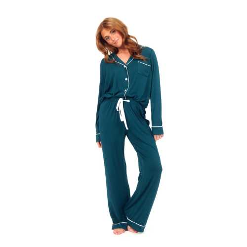 Women's Button Up Pant Set - Deep Teal