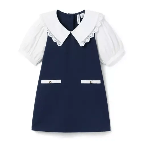 Girl Maritime Navy Lace Trim Collar Ponte Dress by Janie and Jack